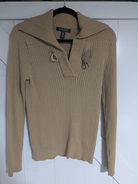 Lauren Ralph Lauren Ribbed Half-Zip Sweater in Brown Size Medium